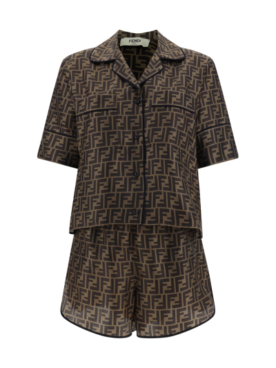 Shop Fendi Ff Pajama Set In Brown