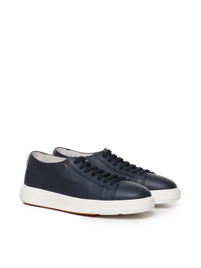 Shop Santoni Low Top Sneakers In Calfskin In Blue