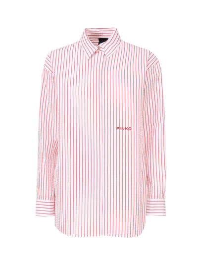 Shop Pinko Seersucker Striped Shirt In White, Red