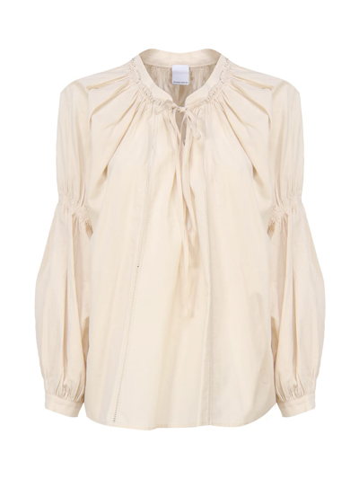 Shop Pinko Muslin Blouse With Perforated Embroidery In Ivory