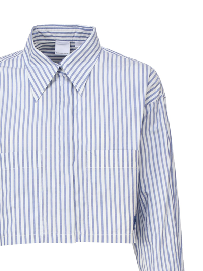 Shop Pinko Striped Crop Shirt In White, Light Blue