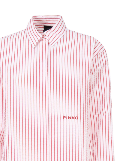 Shop Pinko Seersucker Striped Shirt In White, Red