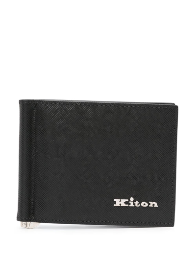 Shop Kiton Black Leather Folding Card Holder With Logo