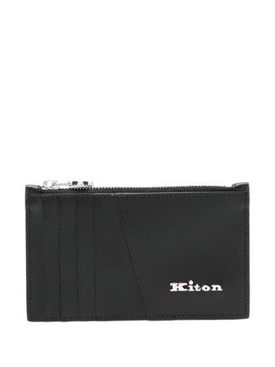 Shop Kiton Black Leather Card Holder With Logo