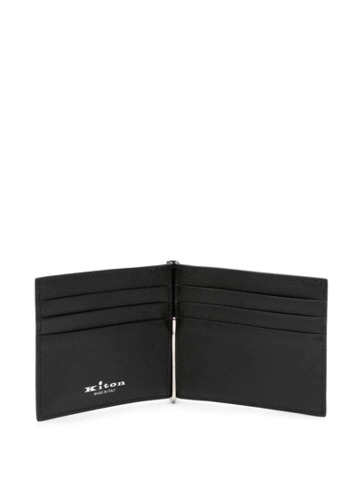 Shop Kiton Black Leather Folding Card Holder With Logo