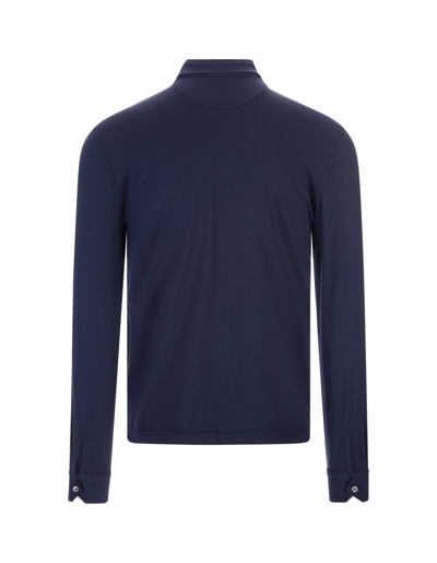 Shop Fedeli Dark Blue Long Sleeve Polo Shirt