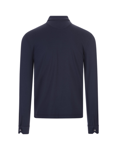 Shop Fedeli Night Blue Long Sleeve Polo Shirt