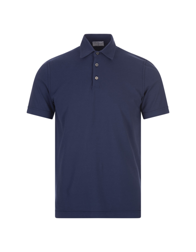 Shop Fedeli Short-sleeved Polo Shirt In Dark Blue Cotton