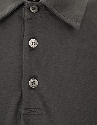 Shop Fedeli Short-sleeved Polo Shirt In Dark Grey Cotton