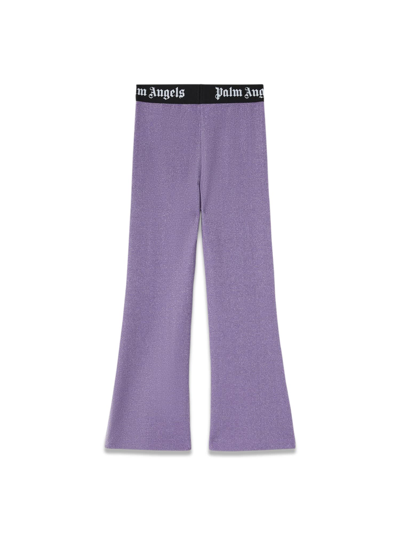Palm Angels High-rise Ribbed-knit Flared Pants In Lilla