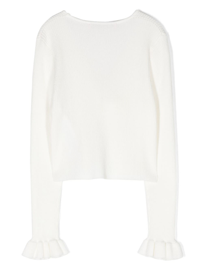 Shop Miss Blumarine White Ribbed Cardigan With 3d Rose