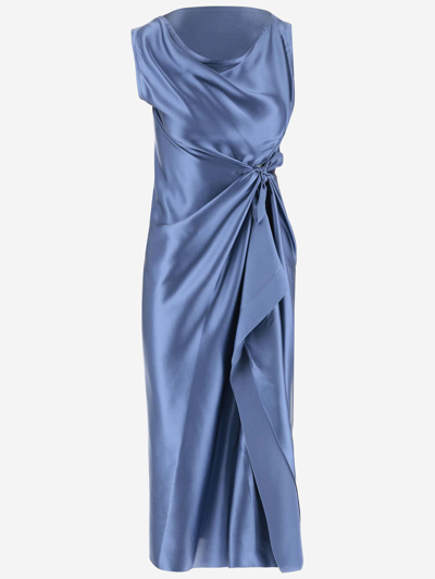 Shop Stephan Janson Draped Silk Dress In Clear Blue