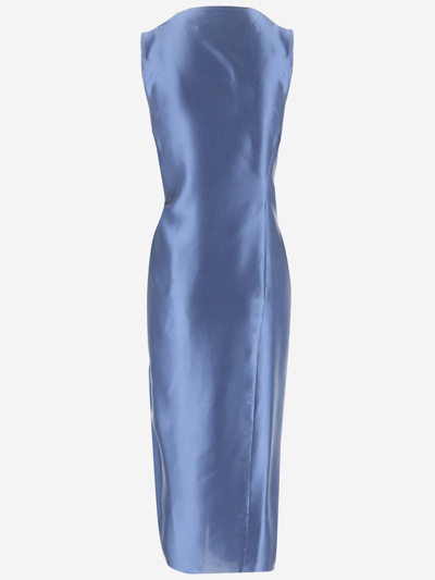 Shop Stephan Janson Draped Silk Dress In Clear Blue