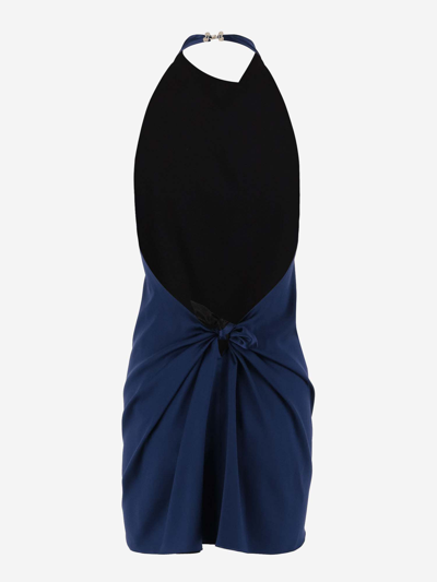 Shop Stephan Janson Draped Stretch Silk Dress In Blue