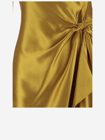 Shop Stephan Janson Draped Silk Dress In Golden