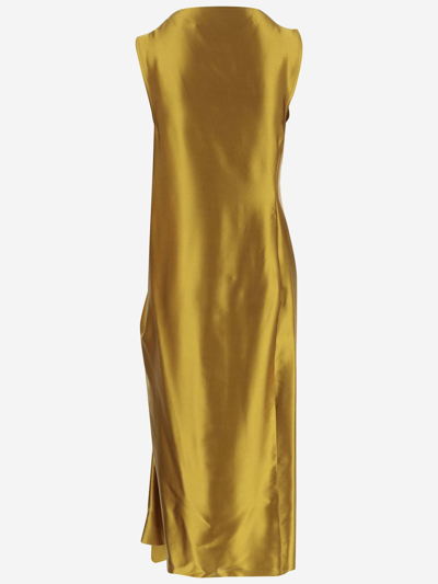 Shop Stephan Janson Draped Silk Dress In Golden