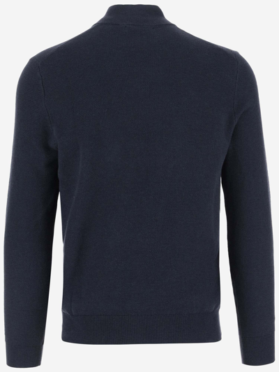 Shop Ralph Lauren Cotton Knit Pullover With Logo In Blue