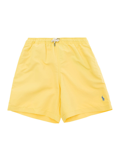 Shop Polo Ralph Lauren Yellow Swimsuit With Drawstring In Techno Fabric Boy