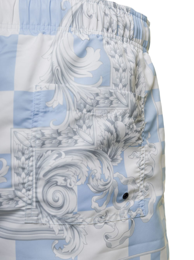 Shop Versace All-over Multicolor Baroque Print Swimsuit In Technical Fabric Man In Light Blue