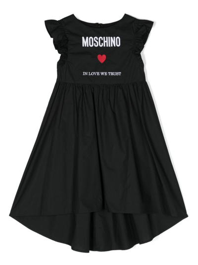 Shop Moschino Black Maxi Dress With Logo In Cotton Girl