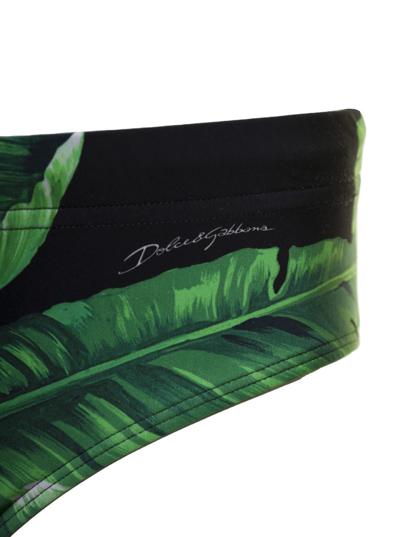 Shop Dolce & Gabbana Green Banana Leaf Print Swim Trunks In Polyester Man