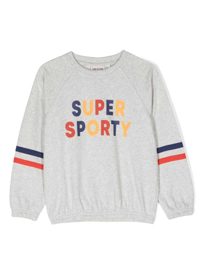Shop Mini Rodini Grey Crewneck Sweatshirt With Multicolor Super Sporty Print In Cotton Boy