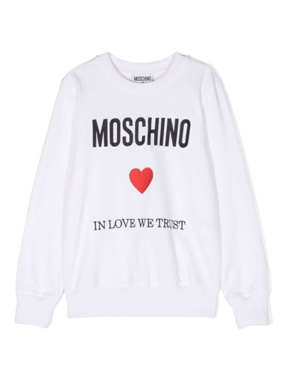 Shop Moschino White Sweatshirt With Logo In Cotton Boy