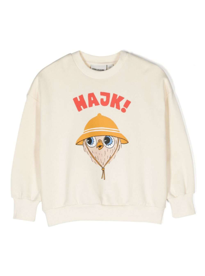 Shop Mini Rodini White Crewneck Sweatshirt With Owl Print In Cotone Boy