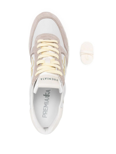 Shop Premiata Mick Bi Material Sneakers In Grey Beige Yellow