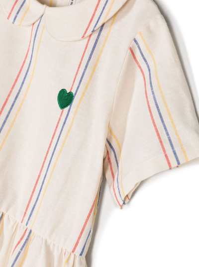 Shop Mini Rodini White Stripe Dress With Heart Embroidery In Stretch Cotton Girl