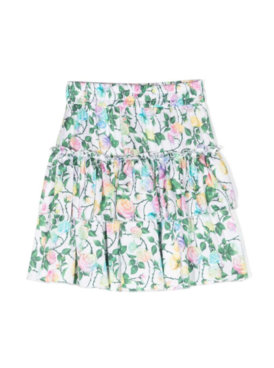 Shop Chiara Ferragni Multicolor Flounced Mini Skirt With Floreal Print In Viscose Girl In White