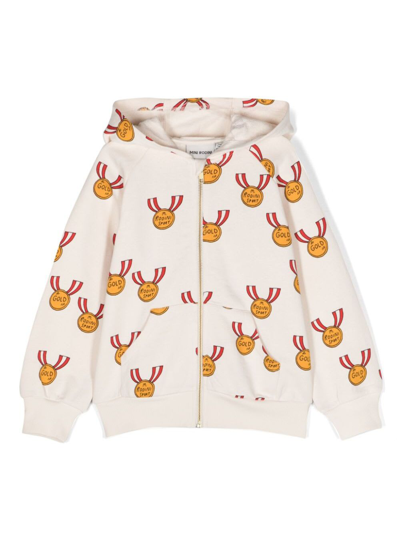 Shop Mini Rodini White Hoodie With All-over Medals Print In Cotton Boy In Grey