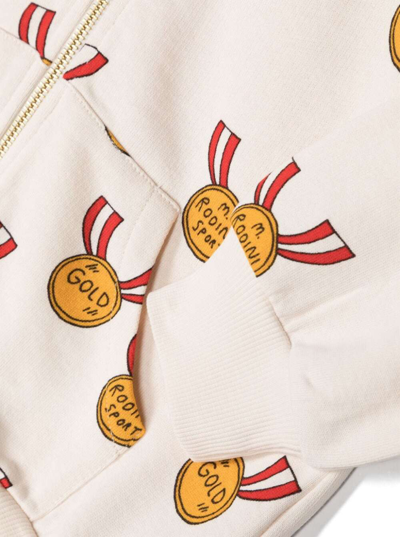 Shop Mini Rodini White Hoodie With All-over Medals Print In Cotton Boy In Grey