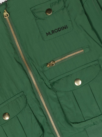 Shop Mini Rodini Green Bomber Jacket With Patch Pockets And Logo Embroidery In Nylon Boy