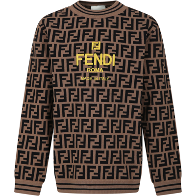 Shop Fendi Brown Sweater For Kids With Iconic Ff
