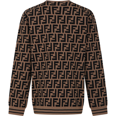 Shop Fendi Brown Sweater For Kids With Iconic Ff