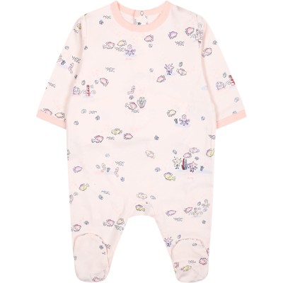 Shop Kenzo Pink Set For Baby Girl With Marine Animal Print