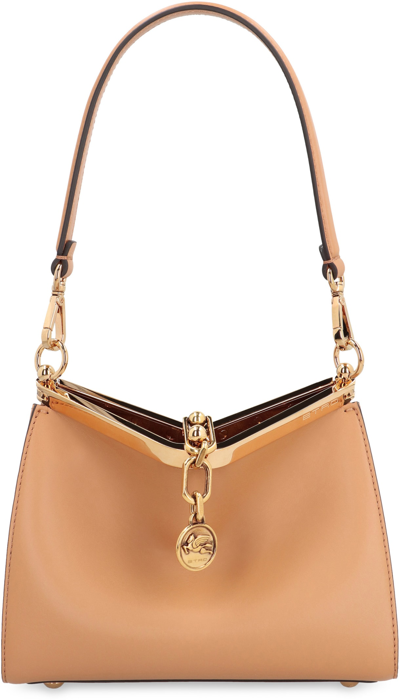 Shop Etro Vela Mini Leather Shoulder Bag In Saddle Brown
