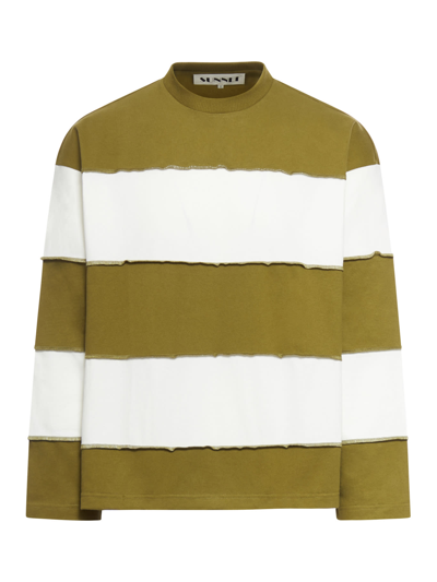 Shop Sunnei Longsleeve Over W Cuts In Olive Green Offwhite St