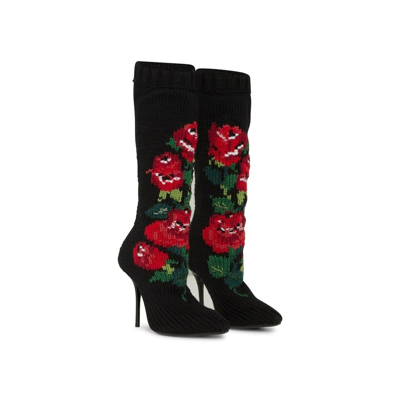 Shop Dolce & Gabbana Wool Flower Boots In Black