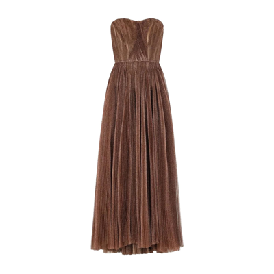 Shop Dolce & Gabbana Long Lamé Tulle Dress In Brown