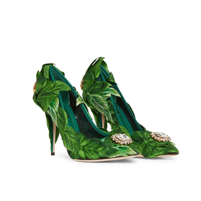 Shop Dolce & Gabbana Leaf Appliqué Pumps In Green