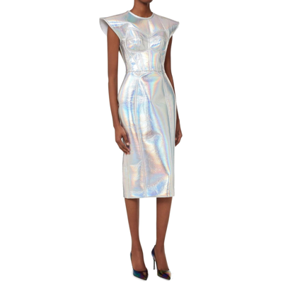 Shop Dolce & Gabbana Holographic Midi Dress In Silver