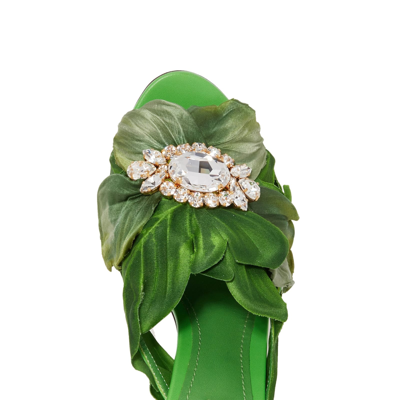 Shop Dolce & Gabbana Keira Jungle Leaf Satin Mules In Green