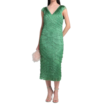 Shop Dolce & Gabbana Fringed Midi Dress In Green