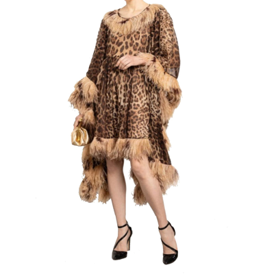 Shop Dolce & Gabbana Cape Dress In Brown
