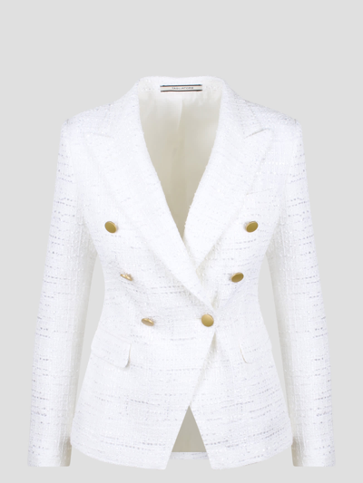 Shop Tagliatore Tweed Double-breasted Blazer In White