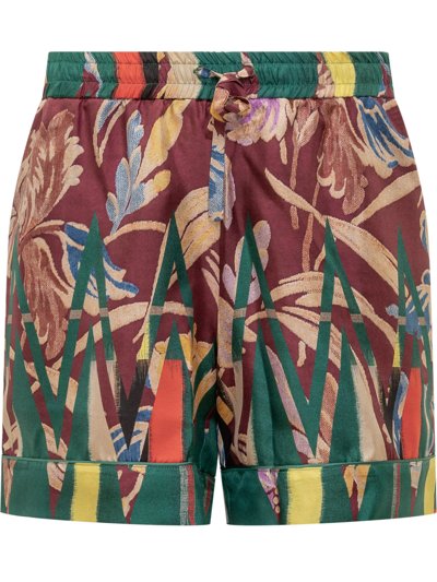 Shop Pierre-louis Mascia Silk Shorts In Verde Fantasia