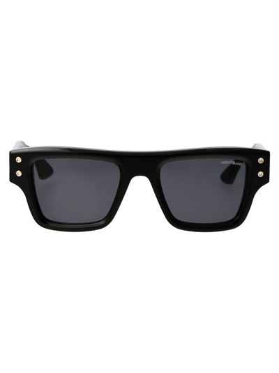 Shop Montblanc Mb0253s Sunglasses In 001 Black Black Smoke