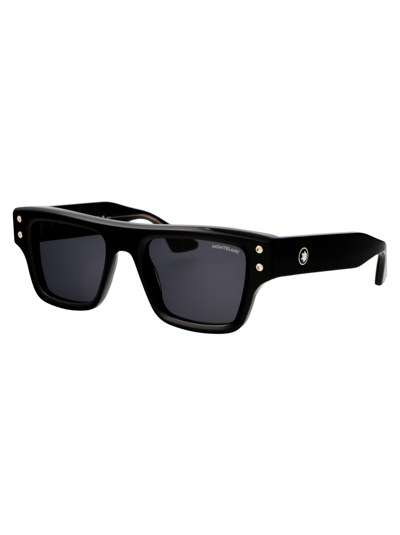 Shop Montblanc Mb0253s Sunglasses In 001 Black Black Smoke